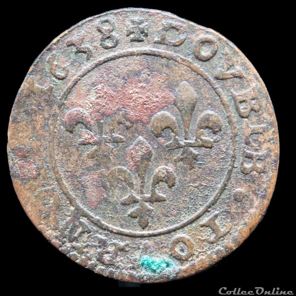 CGKL 504 - Louis XIII - Double tournois 1638 Troyes - légende b3 - inédit 4 monnaie france royale cgkl 504 louis xiii double tournois 1638 troyes legende b3 inedit