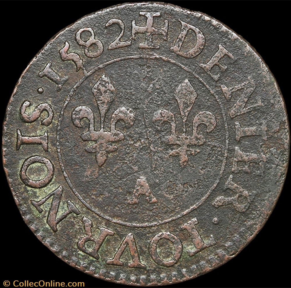 monnaie france royale cgkl 90 henri iii denier tournois 1582 a paris