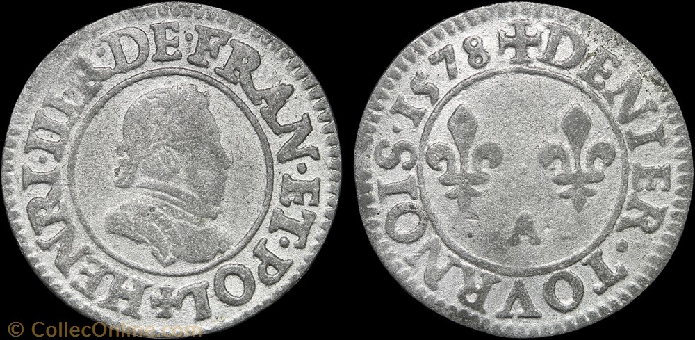 monnaie france royale cgkl 90 henri iii denier tournois 1578 a paris