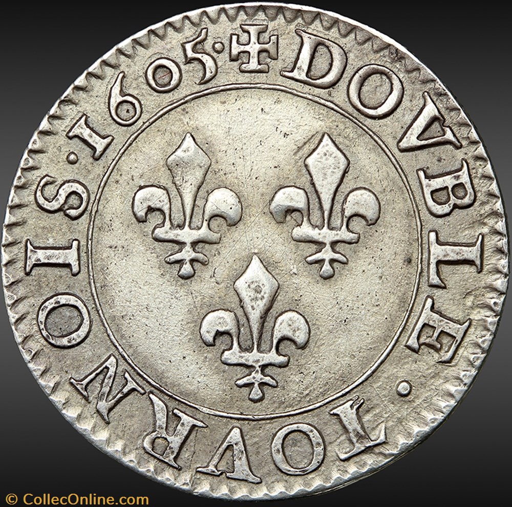 CGKL 222 - Henri IV - Essai en argent du double tournois 1605 A Paris 3 monnaie france royale cgkl 222 henri iv essai en argent du double tournois 1605 a paris
