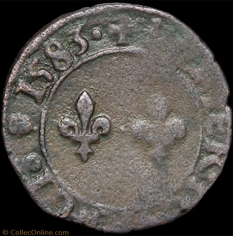 CGKL 114.B - Henri III - Denier tournois 1583 B Rouen 3 monnaie france a royale cgkl 114 b henri iii denier tournois 1583 b rouen