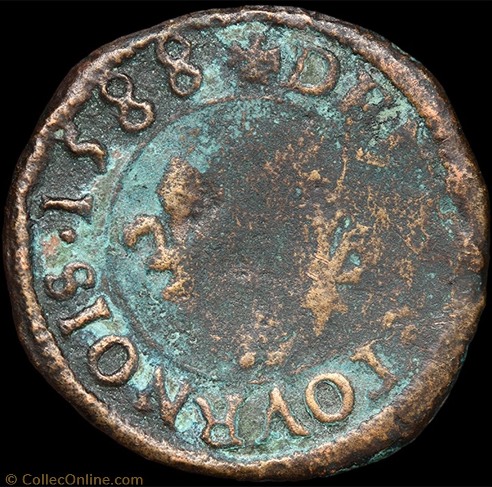 CGKL 132 - Henri III - Denier tournois 1588 E Tours 3 monnaie france a royale cgkl 132 henri iii denier tournois 1588 e tours