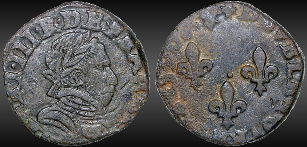 CGKL 20 - Henri III - Double tournois 1590 L Bayonne monnaies france royales cgkl 20 henri iii double tournois 1590 l bayonne