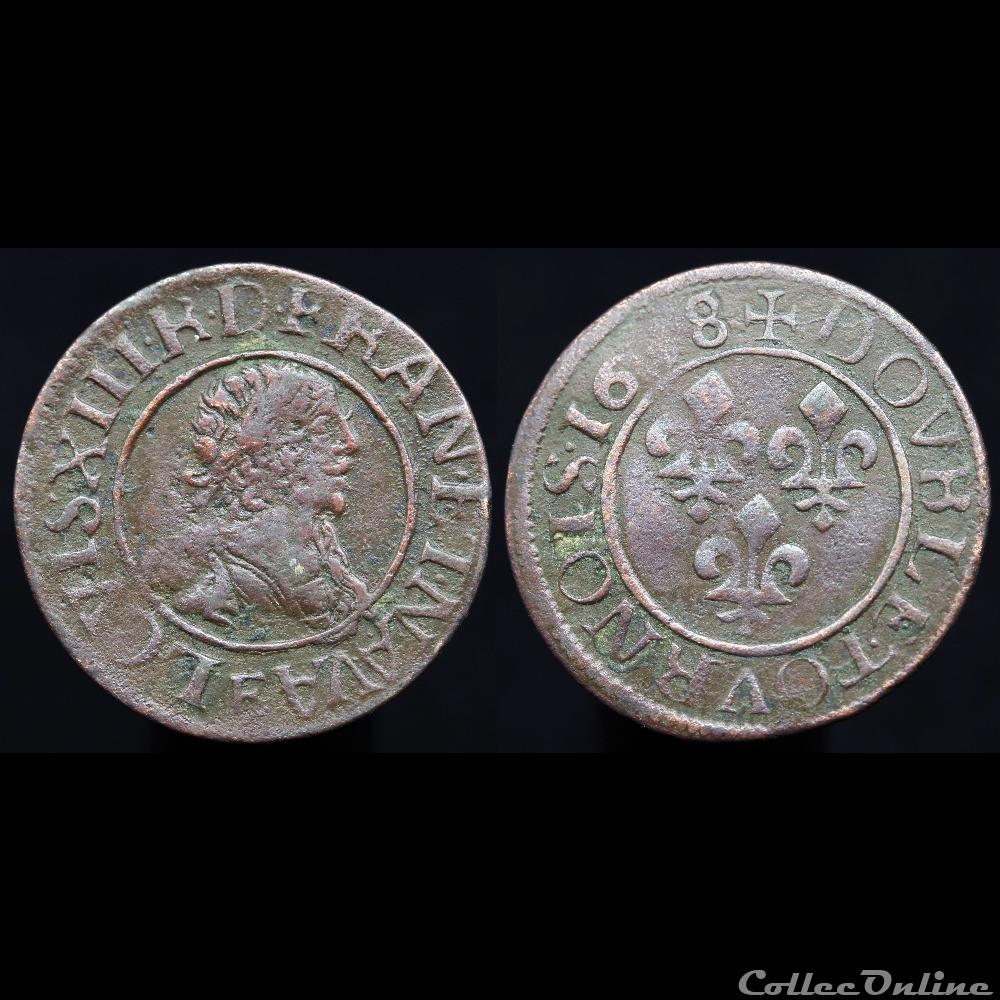 CGKL 470 - Louis XIII - Double tournois 1638 E Tours 2 monnaie france royale cgkl 470 louis xiii double tournois 1638 e tours