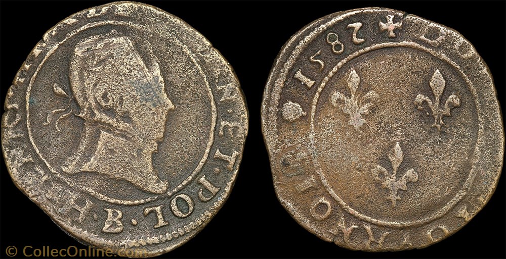 CGKL 112.B - Henri III - Double tournois 1582 B Rouen monnaie france a royale cgkl 112 b henri iii double tournois 1582 b rouen