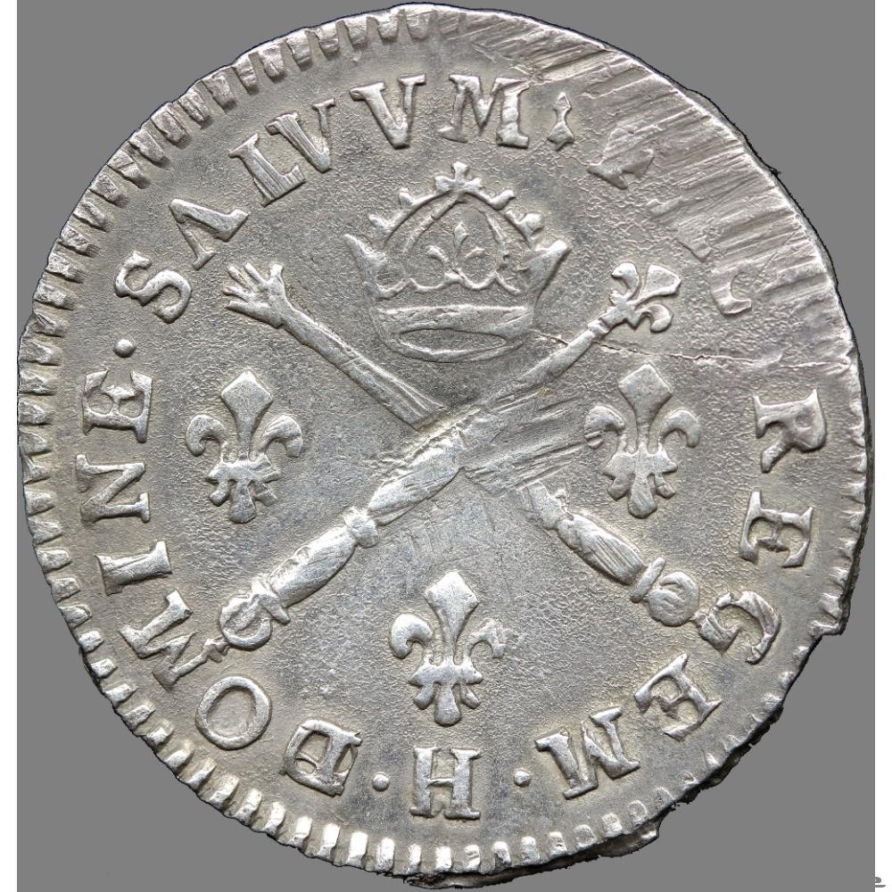 Louis XIV - Dix sols aux insignes - 1707 H La Rochelle 2 monnaies europe medievale france royales louis xiv dix sols aux insignes 1707 h la rochelle