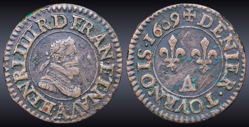 CGKL 224 - Henri IV - Denier tournois 1609 A Paris monnaies europe medievale france royales cgkl 224 henri iv denier tournois 1609 a paris