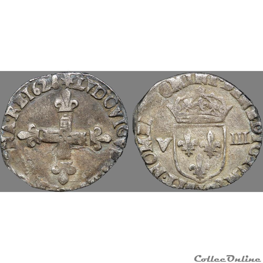 Louis XIII - Huitième d'écu - 1628 L Bayonne 3 monnaie france royale louis xiii huitieme ecu 1628 l bayonne