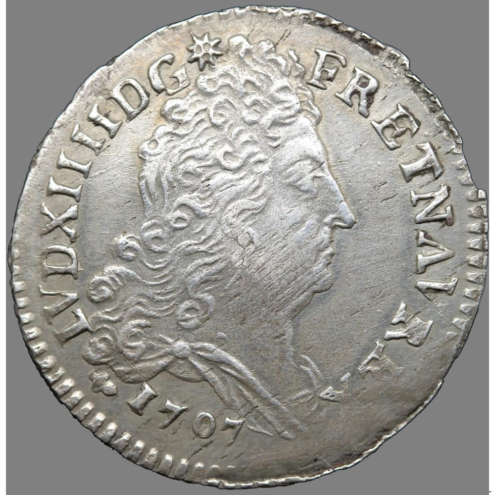 Louis XIV - Dix sols aux insignes - 1707 H La Rochelle monnaies europe medievale france royales louis xiv dix sols aux insignes 1707 h la rochelle