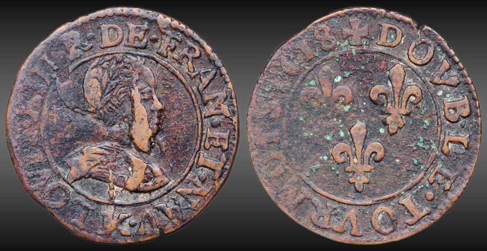 monnaies europe medievale france royales cgkl 276 louis xiii double tournois 1618 k bordeaux