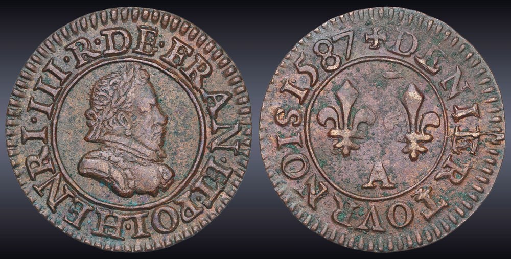 monnaies europe medievale france royales cgkl 90 henri iii denier tournois 1587 a paris