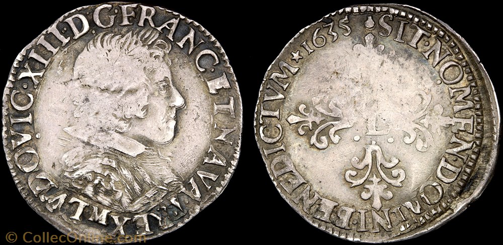 Louis XIII - Demi-franc dit "au buste juvénile"- 1635 M Toulouse 3 monnaie france royale louis xiii demi franc dit au buste juvenile 1635 m toulouse