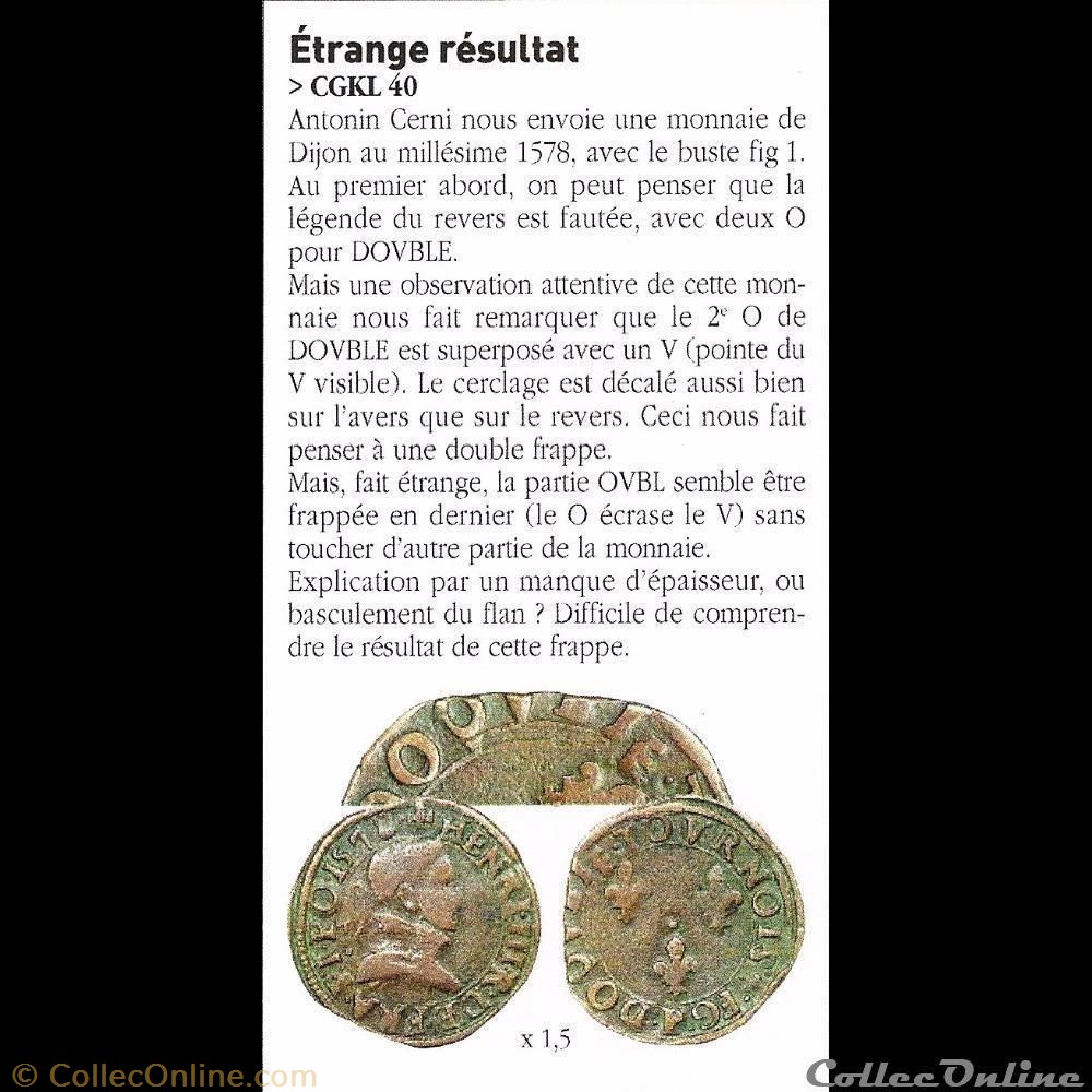 monnaies france a royales cgkl 40 henri iii double tournois 1578 p dijon