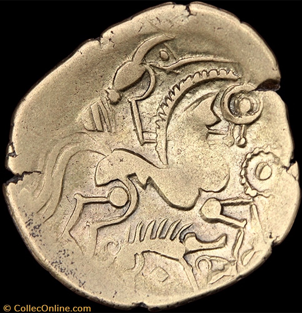 Aulerques Eburovices - Hémistatère au sanglier et à l'annelet pointé 3 monnaie antique av jc ap gauloise aulerques eburovices hemistatere au sanglier et a annelet pointe