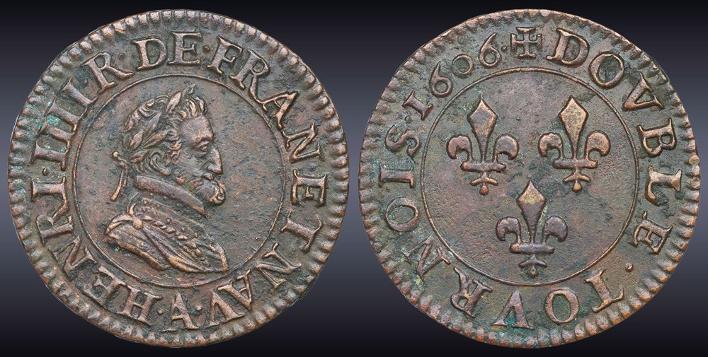 monnaies europe medievale france royales cgkl 222 henri iv double tournois 1606 a paris