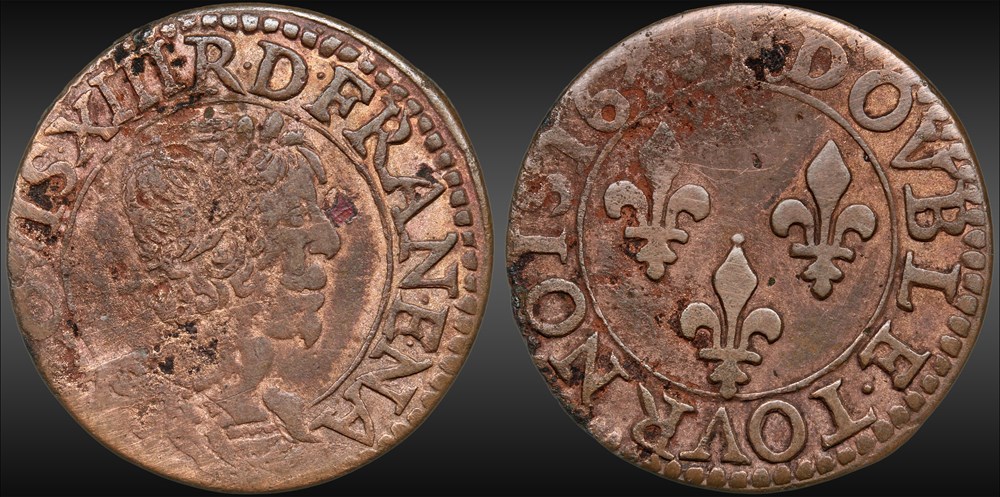 monnaie france a royale cgkl 462 louis xiii double tournois 1638 e tours