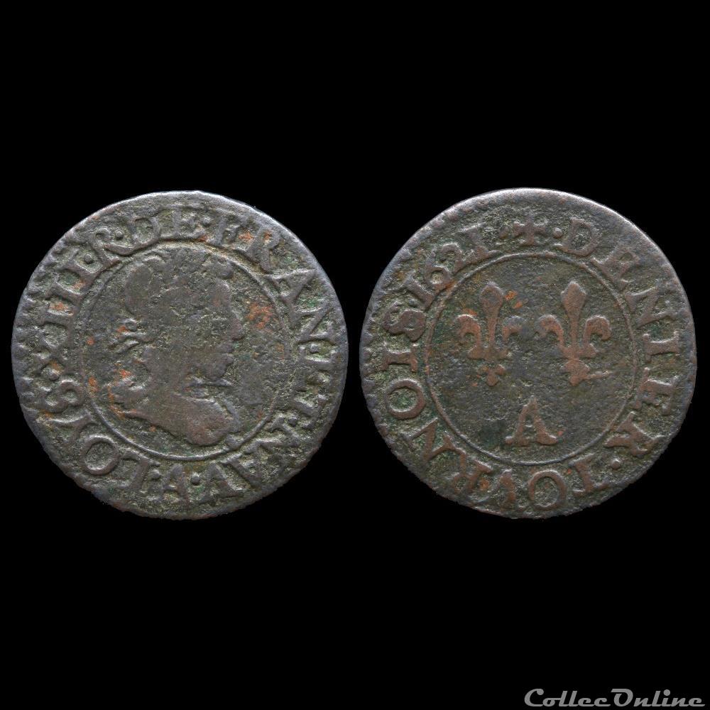 monnaie france royale cgkl 402 louis xiii denier tournois 1621 a paris