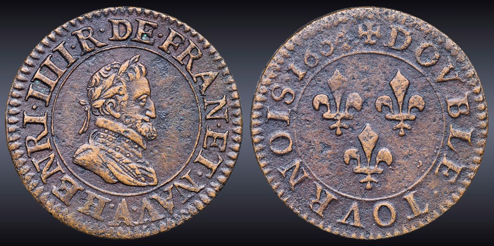 monnaies europe medievale france royales cgkl 222 henri iv double tournois 1604 a paris
