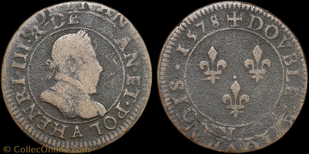 CGKL 84 - Henri III - Double tournois 1578 A Paris monnaie france royale cgkl 84 henri iii double tournois 1578 a paris