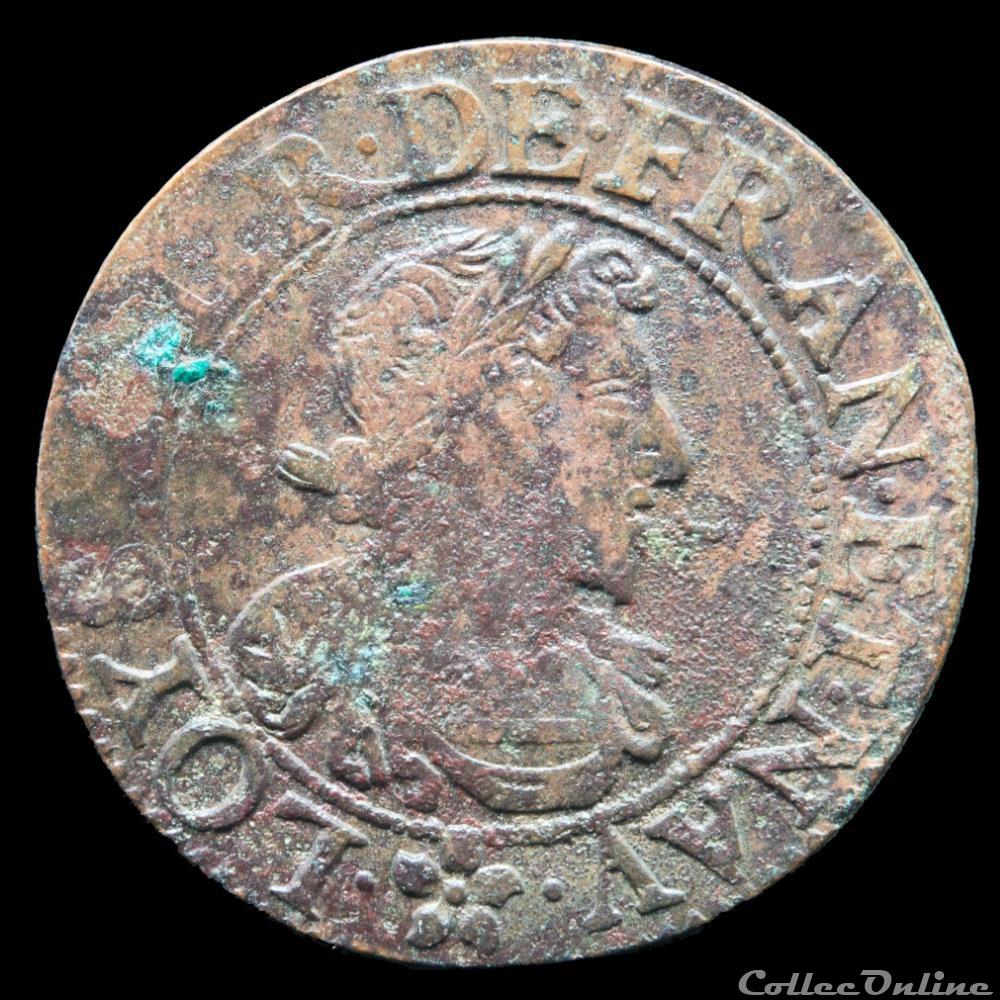 CGKL 504 - Louis XIII - Double tournois 1638 Troyes - légende b3 - inédit monnaie france royale cgkl 504 louis xiii double tournois 1638 troyes legende b3 inedit