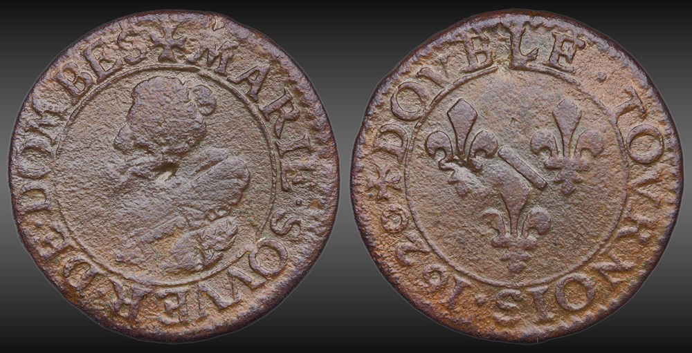 monnaies europe medievale france feodales cgkl 728 dombes marie de bourbon montpensier 1608 1627 double tournois 1620