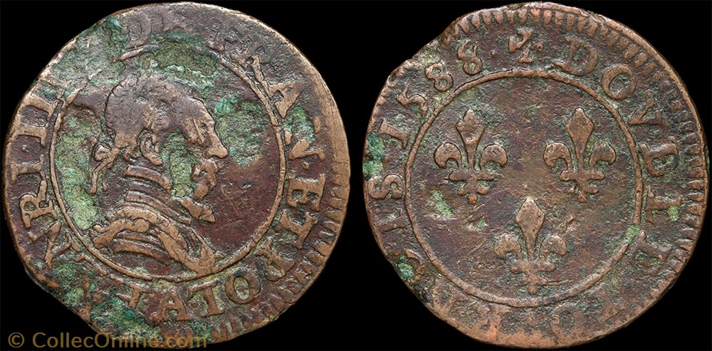 monnaie france royale cgkl 86 henri iii double tournois 1588 a paris