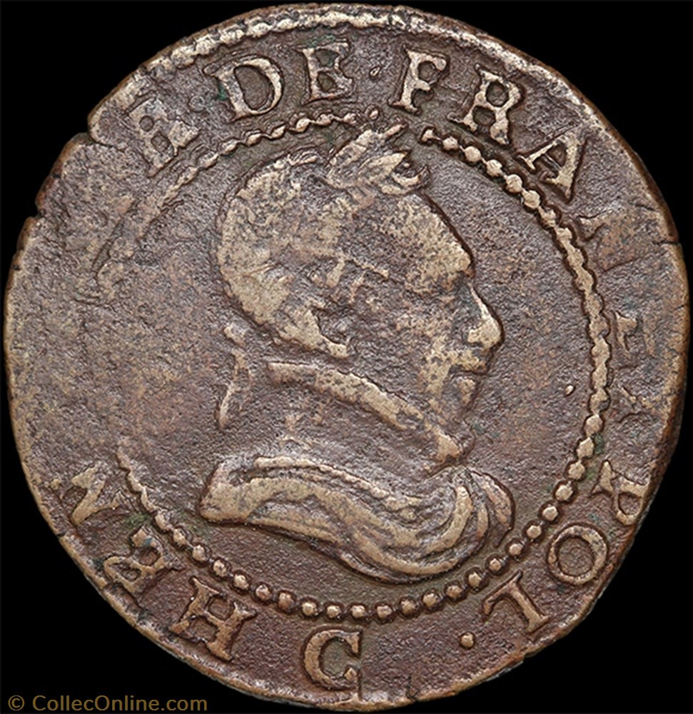 CGKL 118 - Henri III - Double tournois 1585 C Saint-Lô 2 monnaie france royale cgkl 118 henri iii double tournois 1585 c saint lo