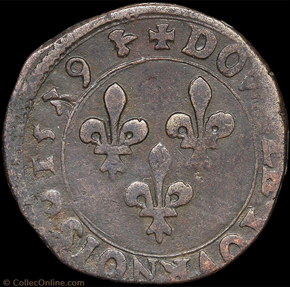 CGKL 50 - Henri III - Double tournois 1579 H La Rochelle 3 monnaie france royale cgkl 50 henri iii double tournois 1579 h la rochelle