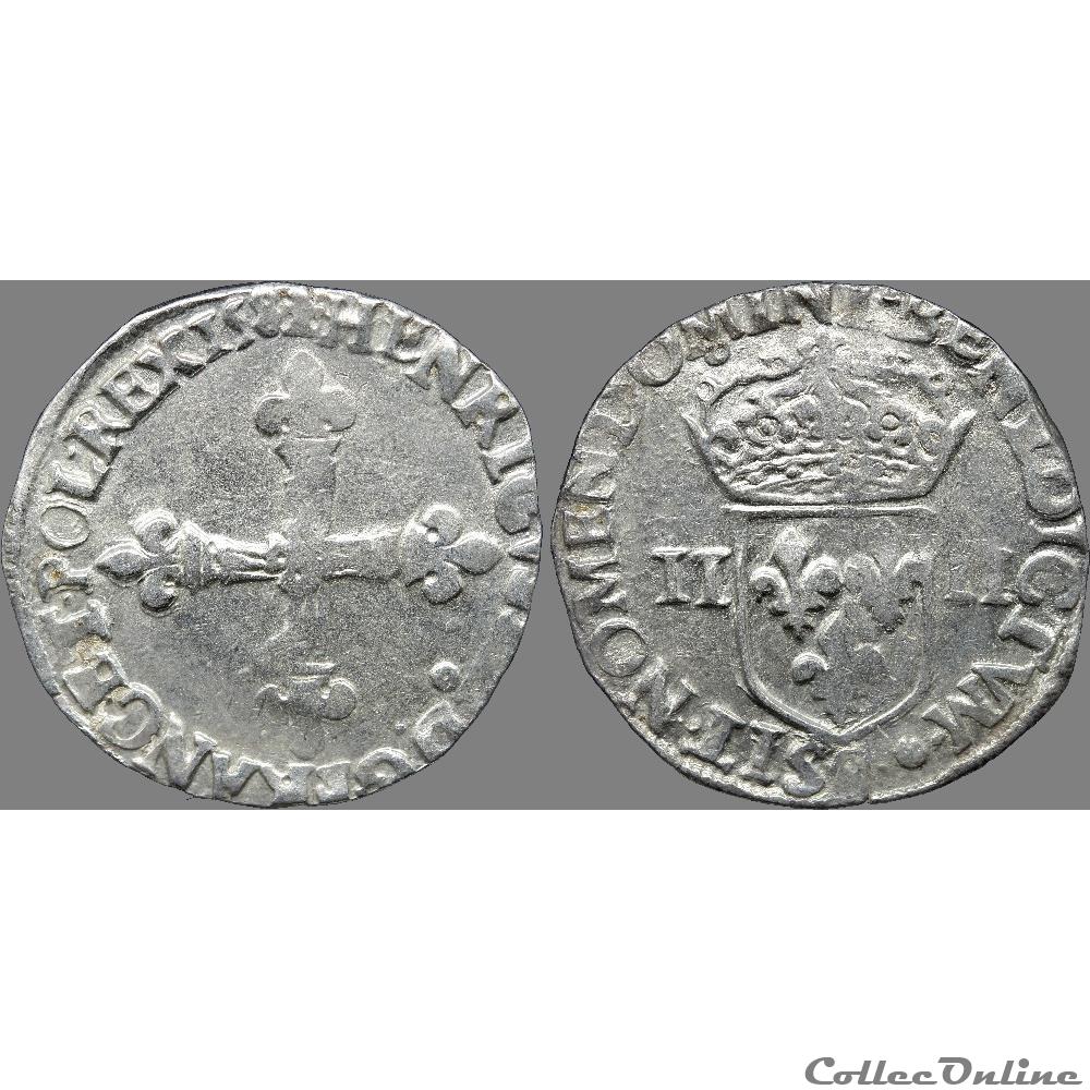 Henri III - Quart d'écu, croix de face - 158. "9" Rennes 3 monnaie france royale henri iii quart ecu croix de face 158 9 rennes