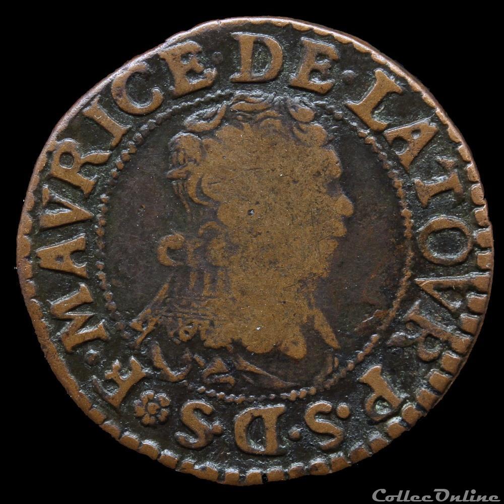 CGKL 574 - Sedan - Frédéric-Maurice de la Tour d'Auvergne (1623-1642) - Double tournois 1632 monnaie france feodale cgkl 574 sedan frederic maurice de la tour auvergne 1623 1642 double tournois 1632