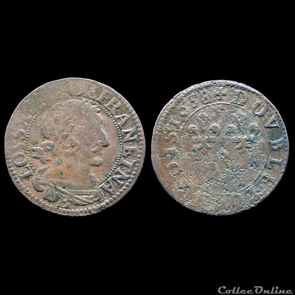 monnaie france royale cgkl 432 louis xiii double tournois 1638 b rouen