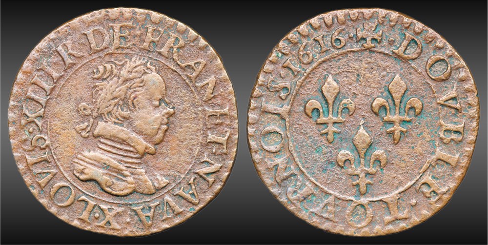monnaies europe medievale france royales cgkl 266 louis xiii double tournois 1616 x amiens