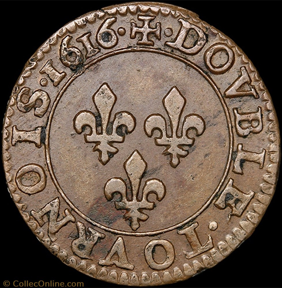 monnaie france royale cgkl 386 louis xiii double tournois 1616 a paris