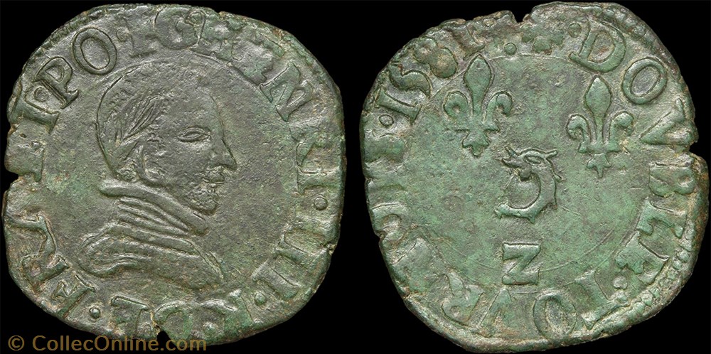 CGKL 138 - Henri III - Double tournois 1581 Z Dauphiné monnaie france royale cgkl 138 henri iii double tournois 1581 z dauphine