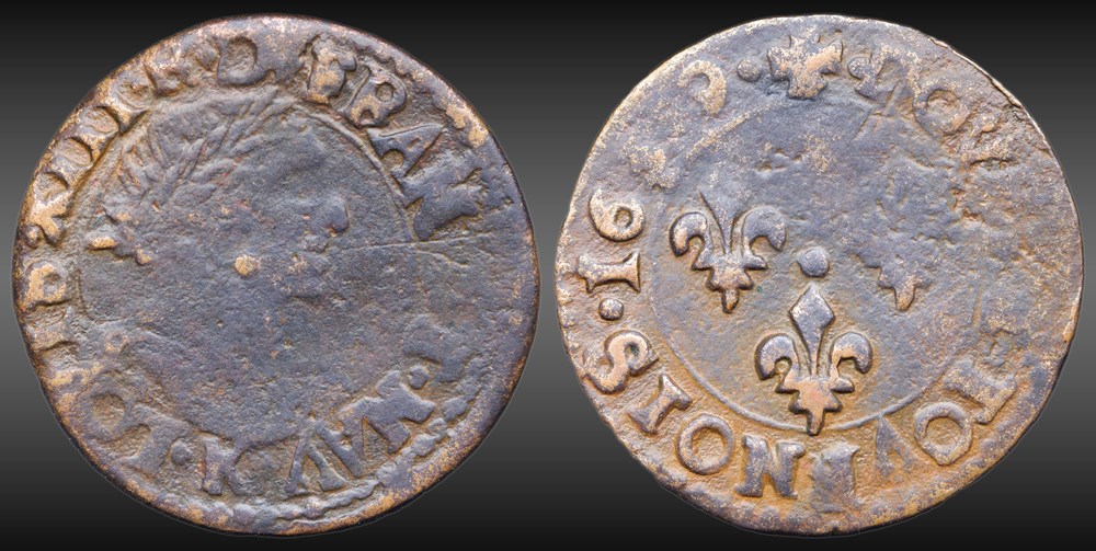 monnaies europe medievale france royales cgkl 296 louis xiii double tournois 1639 k bordeaux