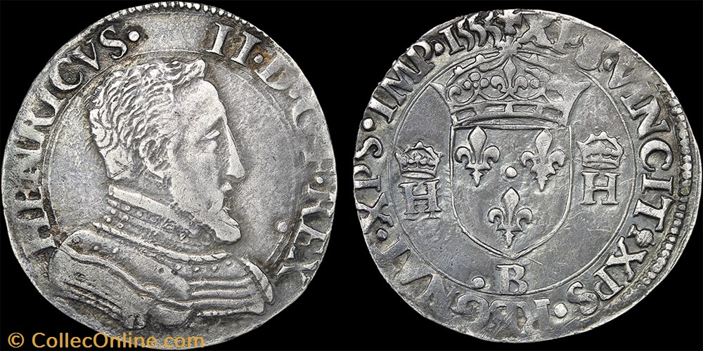 Henri II - Demi-teston - 1555 B Rouen monnaie france a royale henri ii demi teston 1555 b rouen