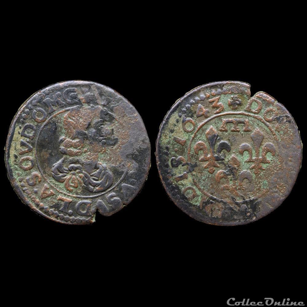 CGKL 752 - Dombes - Gaston d'Orléans (1627-1650) - Double tournois 1643 2 monnaie france feodale cgkl 752 dombes gaston orleans 1627 1650 double tournois 1643