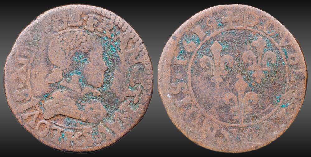 monnaies europe medievale france royales cgkl 276 louis xiii double tournois 1619 k bordeaux