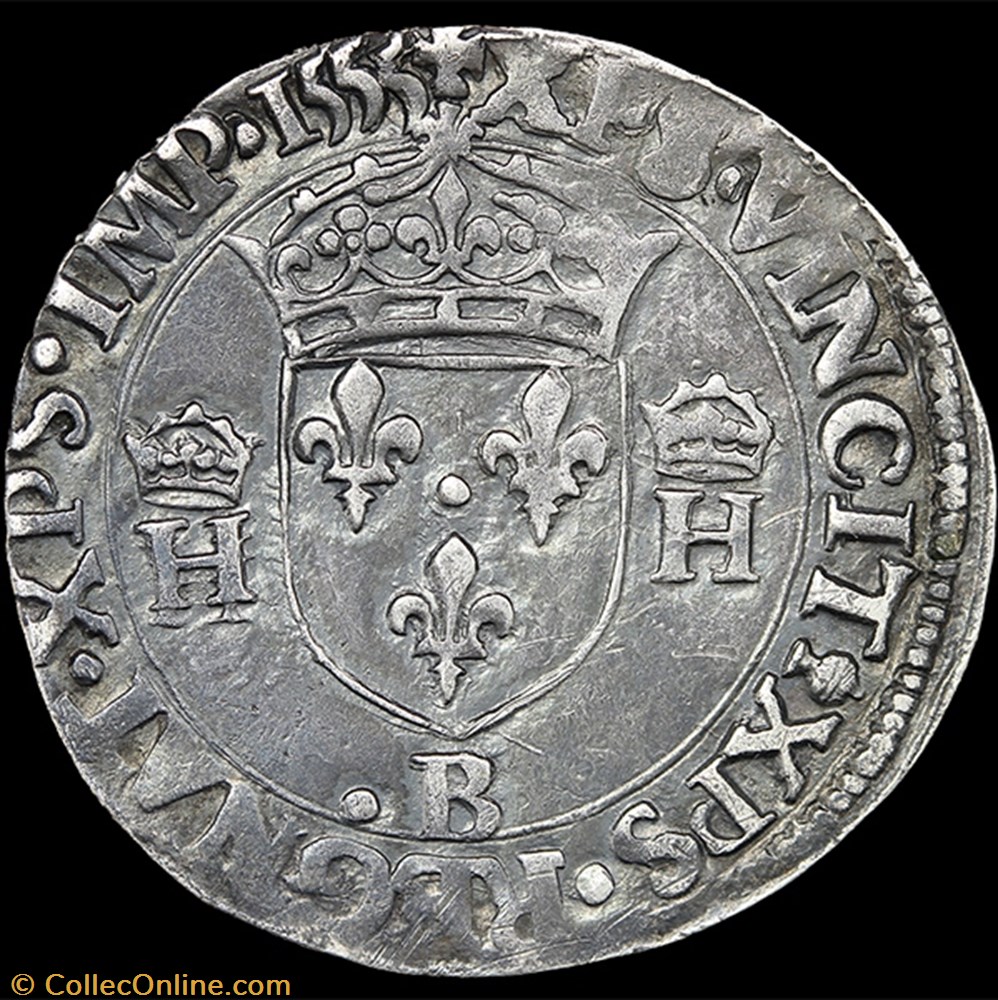 Henri II - Demi-teston - 1555 B Rouen 3 monnaie france a royale henri ii demi teston 1555 b rouen