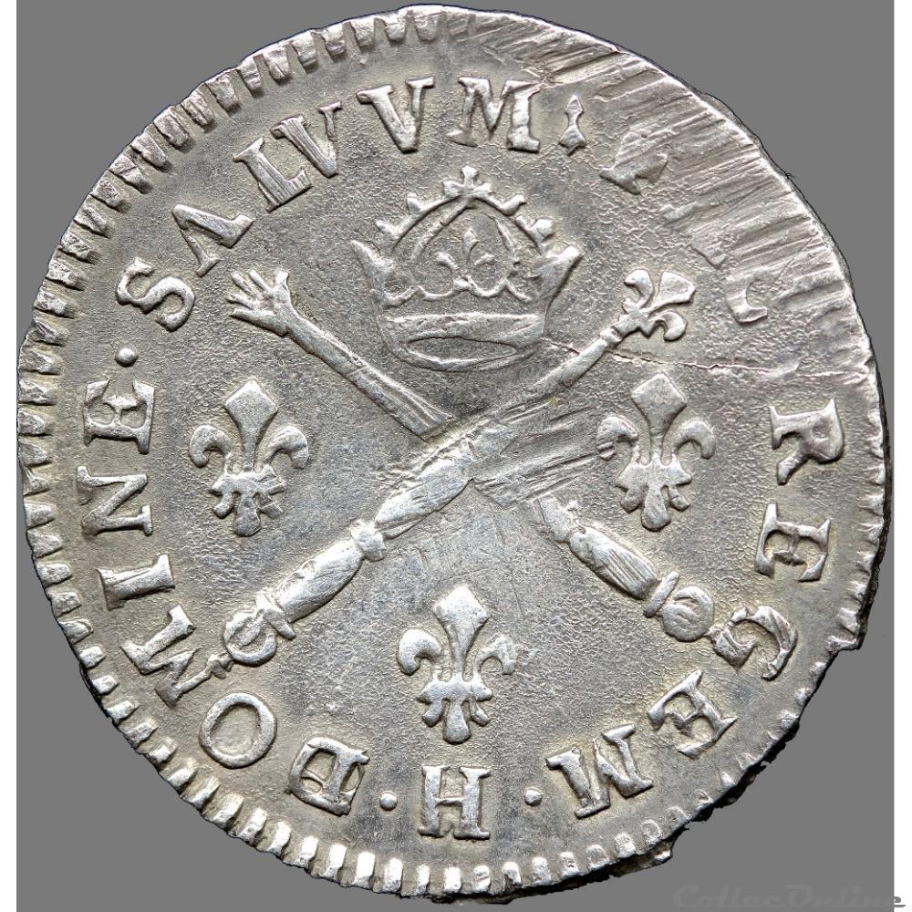 Louis XIV - Dix sols aux insignes - 1704 H La Rochelle 2 monnaie france royale louis xiv dix sols aux insignes 1704 h la rochelle