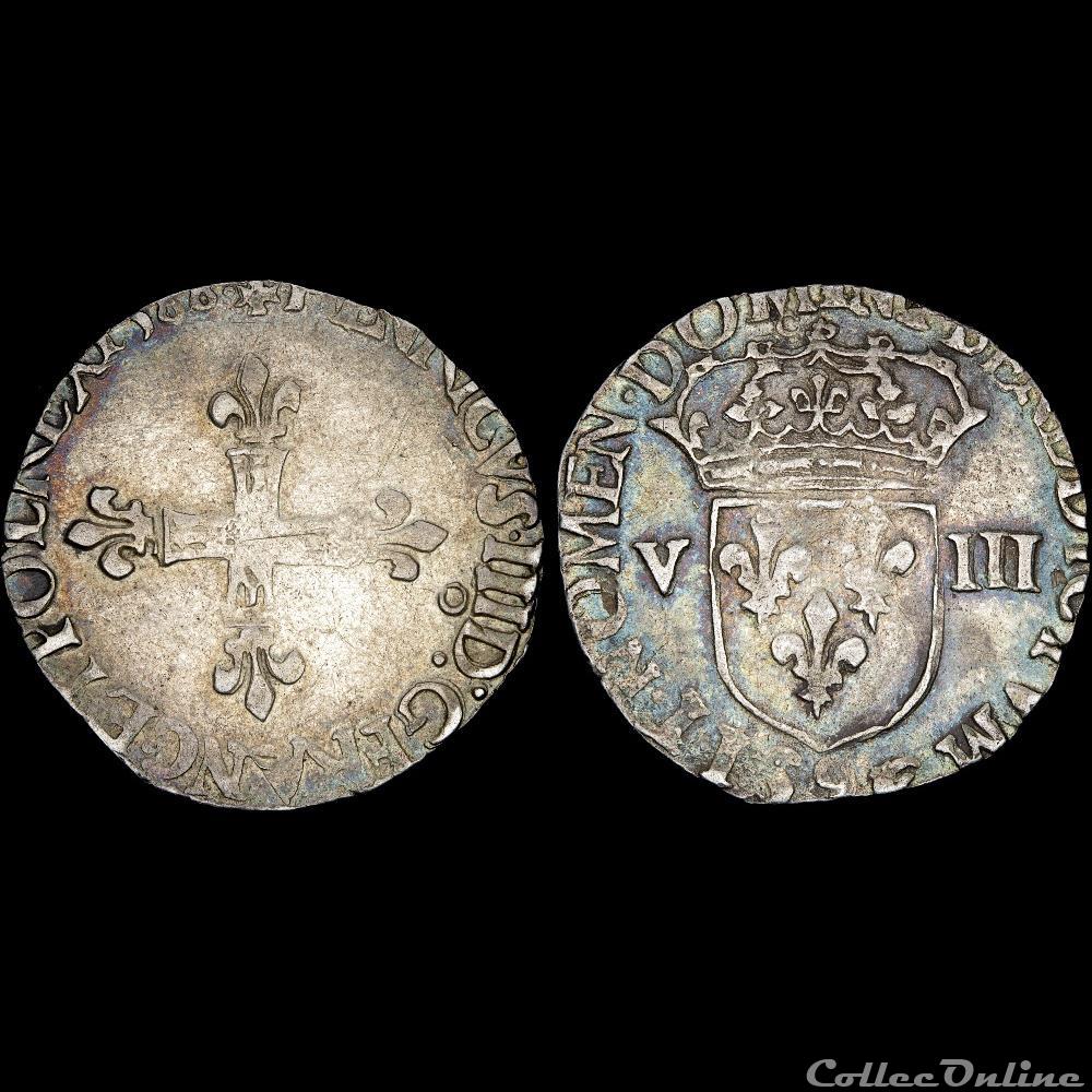 Henri III (1574-1589) - Huitième d'écu - 1588 "9" Rennes 3 monnaie france a royale henri iii 1574 1589 huitieme ecu 1588 9 rennes