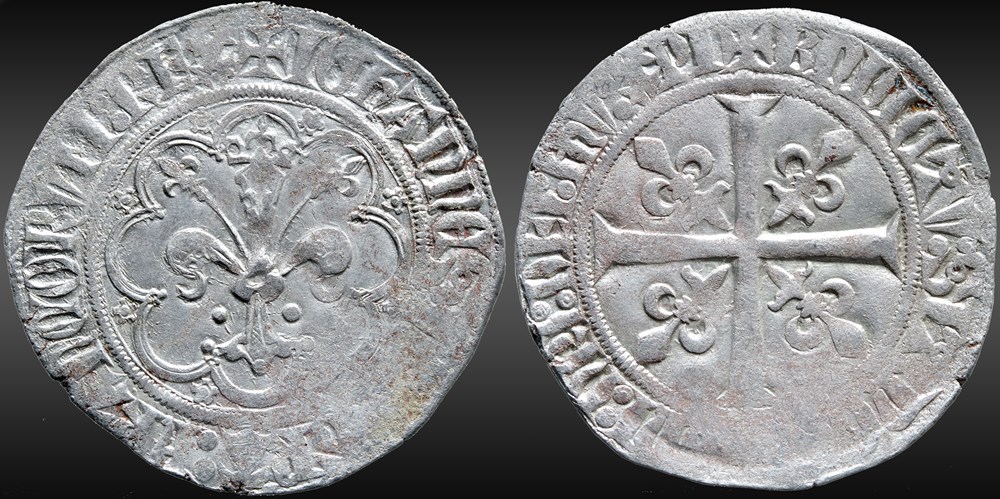 Jean II (1350-1364) - Gros à la fleur de lis dit "patte d'oie" monnaies europe medievale france royales jean ii 1350 1364 gros a la fleur de lis dit patte oie