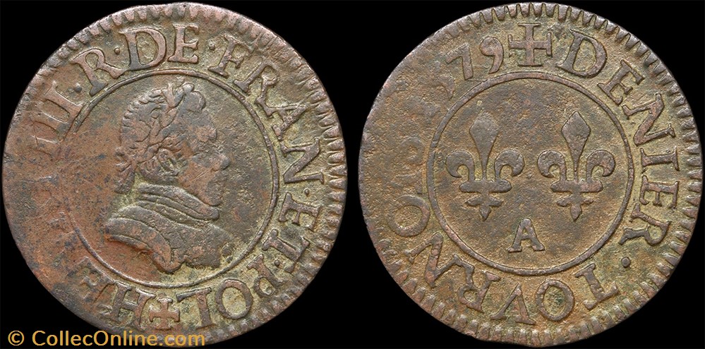 monnaie france royale cgkl 90 henri iii denier tournois 1579 a paris
