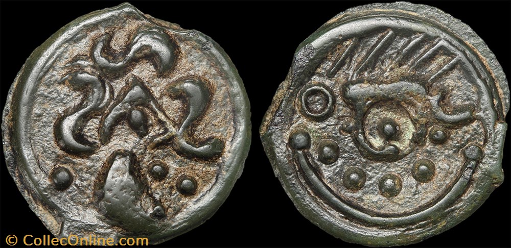 Suessions - Potin au sanglier, au torque et aux globules monnaie antique av jc ap gauloise suessions potin au sanglier au torque et aux globules