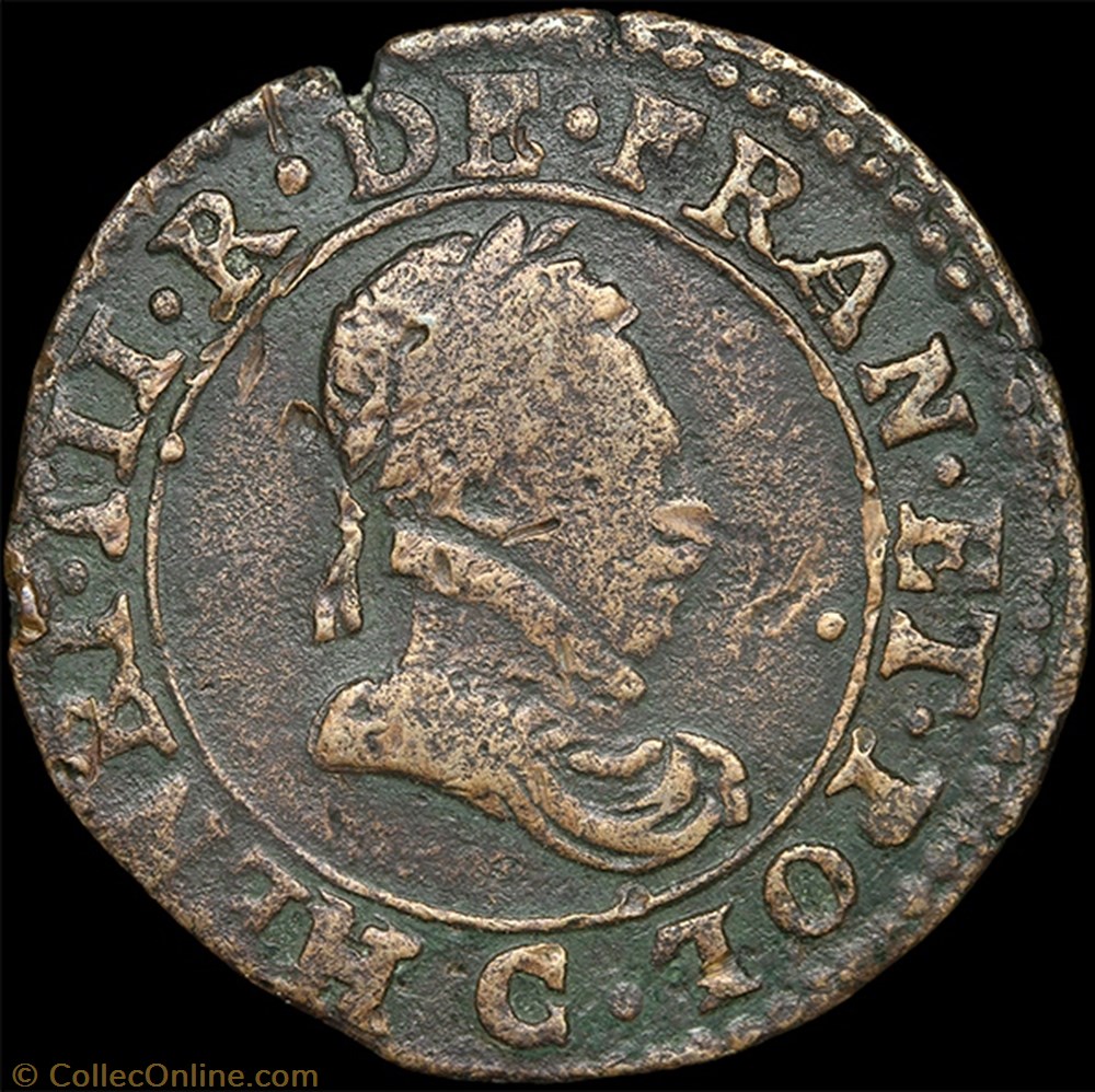 CGKL 118 - Henri III - Double tournois 1586 C Saint-Lô 2 monnaie france royale cgkl 118 henri iii double tournois 1586 c saint lo