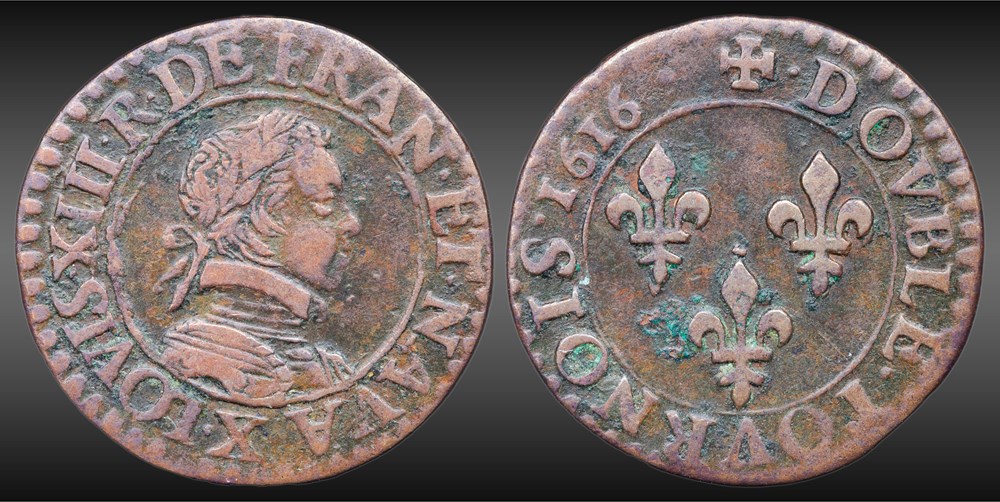 monnaies europe medievale france royales cgkl 266 louis xiii double tournois 1616 x amiens