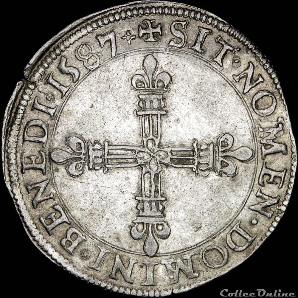 monnaie france royale henri iii 1574 1589 quart ecu 1587 g poitiers