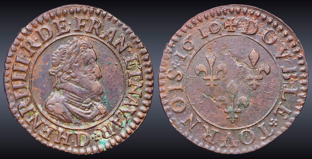 CGKL 204 - Henri IV - Double tournois 1610/1609 D Lyon monnaies europe medievale a france royales cgkl 204 henri iv double tournois 1610 1609 d lyon