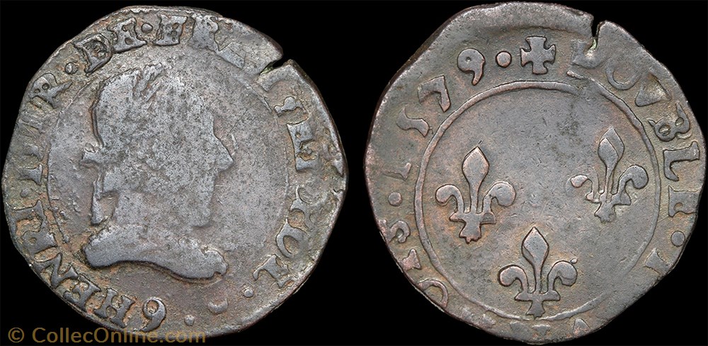CGKL 100 - Henri III - Double tournois 1579 9 Rennes monnaie france a royale cgkl 100 henri iii double tournois 1579 9 rennes