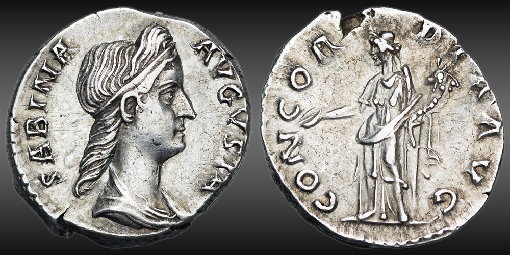 Sabine (128-136) - Denier - CONCORDIA AVG monnaies antiques romaines imperiales et republicaines sabine 128 136 denier concordia avg